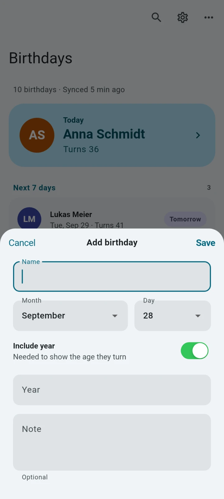 Geburtstag erfassen